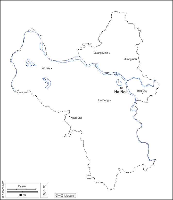 河內市 : d-maps.com: 免费地图, 免费的空白地图, 免费的轮廓地图, 免费基地地图 : 大纲, 水文学, 主要城市, 名称, 白