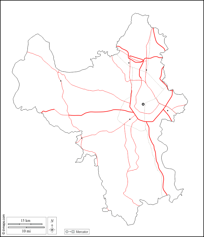 河內市 : d-maps.com: 免费地图, 免费的空白地图, 免费的轮廓地图, 免费基地地图 : 大纲, 主要城市, 道路, 白