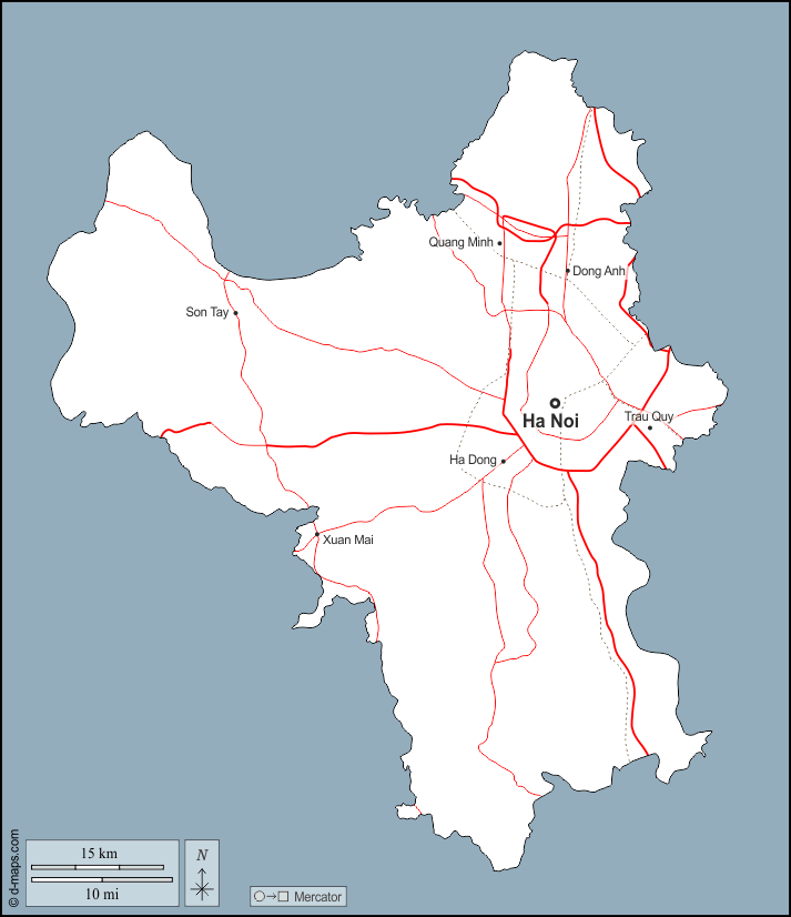 河內市 : d-maps.com: 免费地图, 免费的空白地图, 免费的轮廓地图, 免费基地地图 : 大纲, 主要城市, 道路, 名称