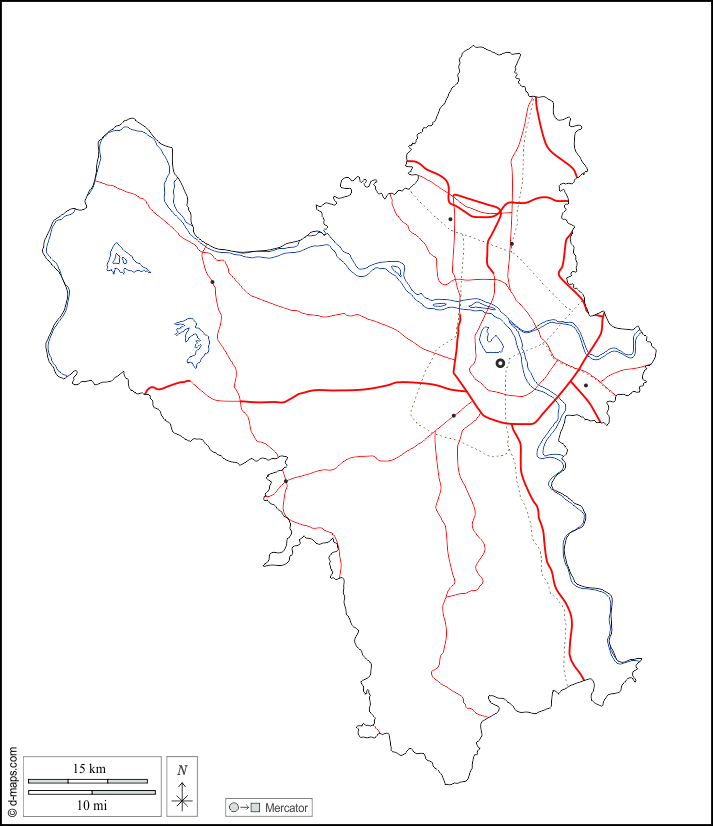 河內市 : d-maps.com: 免费地图, 免费的空白地图, 免费的轮廓地图, 免费基地地图 : 大纲, 水文学, 主要城市, 道路, 白