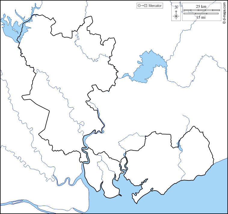 胡志明市 : d-maps.com: 免费地图, 免费的空白地图, 免费的轮廓地图, 免费基地地图 : 海岸, 限制, 水文学