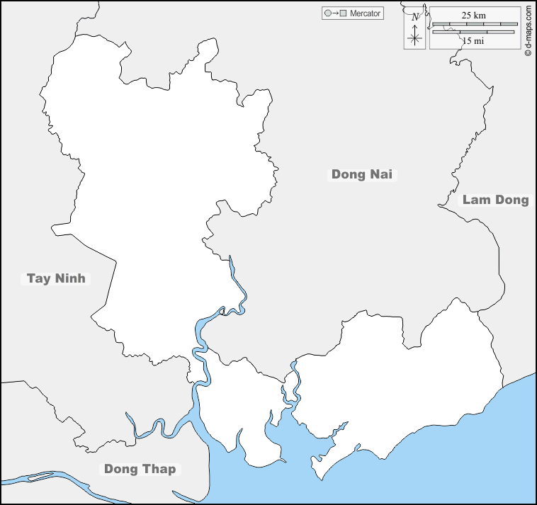 Ho-Chi-Minh-Stadt : d-maps.com: Kostenlose Karten, kostenlose stumme Karte, kostenlose unausgefüllt Landkarte, kostenlose hochauflösende Umrisskarte : Grenzen, Namen