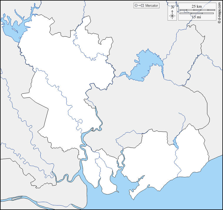 Ho-Chi-Minh-Stadt : d-maps.com: Kostenlose Karten, kostenlose stumme Karte, kostenlose unausgefüllt Landkarte, kostenlose hochauflösende Umrisskarte : Grenzen, Hydrografie