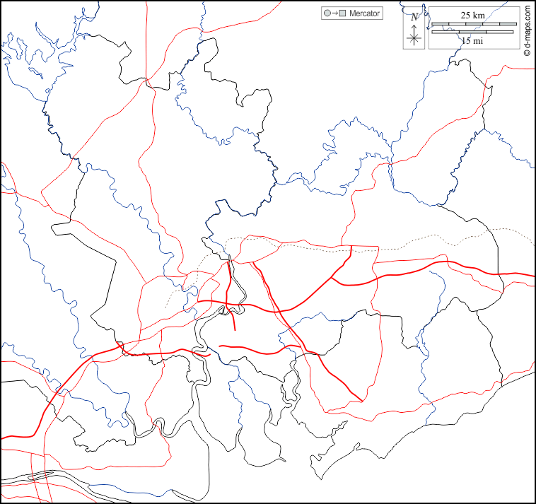 Ho-Chi-Minh-Stadt : d-maps.com: Kostenlose Karten, kostenlose stumme Karte, kostenlose unausgefüllt Landkarte, kostenlose hochauflösende Umrisskarte : Grenzen, Hydrografie, Straßen, weiß