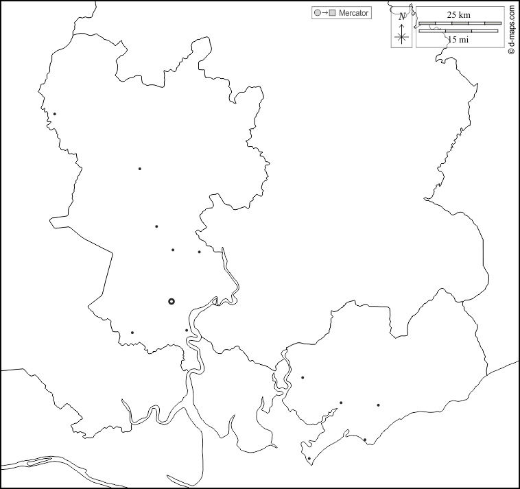 胡志明市 : d-maps.com: 免费地图, 免费的空白地图, 免费的轮廓地图, 免费基地地图 : 边界, 主要城市, 白