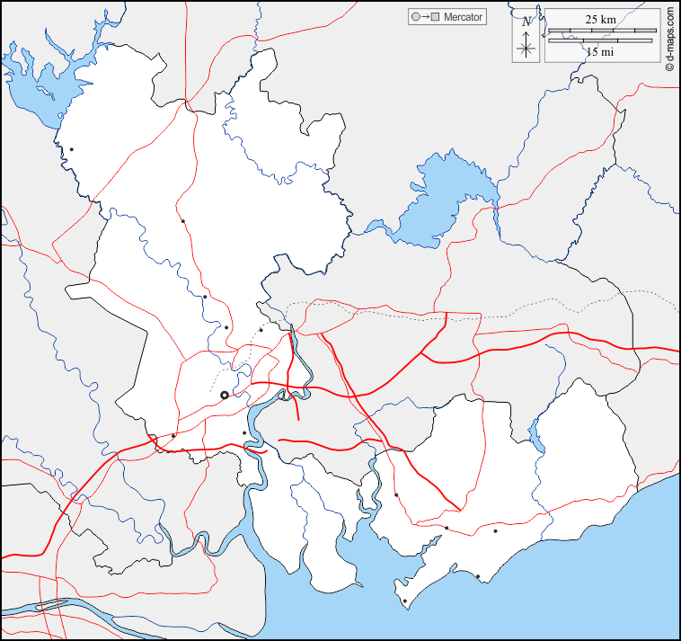 Ho-Chi-Minh-Stadt : d-maps.com: Kostenlose Karten, kostenlose stumme Karte, kostenlose unausgefüllt Landkarte, kostenlose hochauflösende Umrisskarte : Grenzen, Hydrografie, Wichtige Städte, Straßen