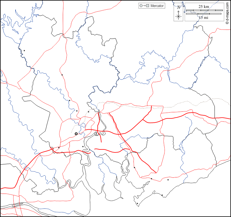 Ho-Chi-Minh-Stadt : d-maps.com: Kostenlose Karten, kostenlose stumme Karte, kostenlose unausgefüllt Landkarte, kostenlose hochauflösende Umrisskarte : Grenzen, Hydrografie, Wichtige Städte, Straßen, weiß
