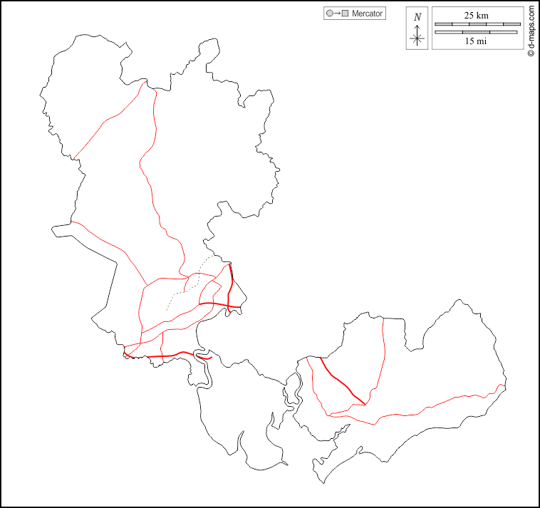 Ho-Chi-Minh-Stadt : d-maps.com: Kostenlose Karten, kostenlose stumme Karte, kostenlose unausgefüllt Landkarte, kostenlose hochauflösende Umrisskarte : Umrisse, Straßen, weiß
