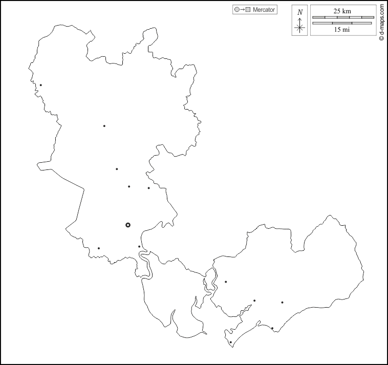 Ho-Chi-Minh-Stadt : d-maps.com: Kostenlose Karten, kostenlose stumme Karte, kostenlose unausgefüllt Landkarte, kostenlose hochauflösende Umrisskarte : Umrisse, Wichtige Städte, weiß