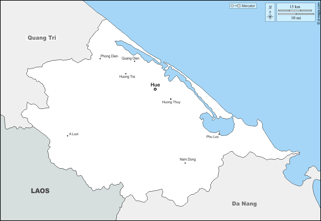 順化市 : d-maps.com: 免费地图, 免费的空白地图, 免费的轮廓地图, 免费基地地图 : 边界, 主要城市, 名称