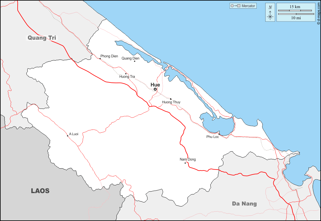 順化市 : d-maps.com: 免费地图, 免费的空白地图, 免费的轮廓地图, 免费基地地图 : 边界, 主要城市, 道路, 名称