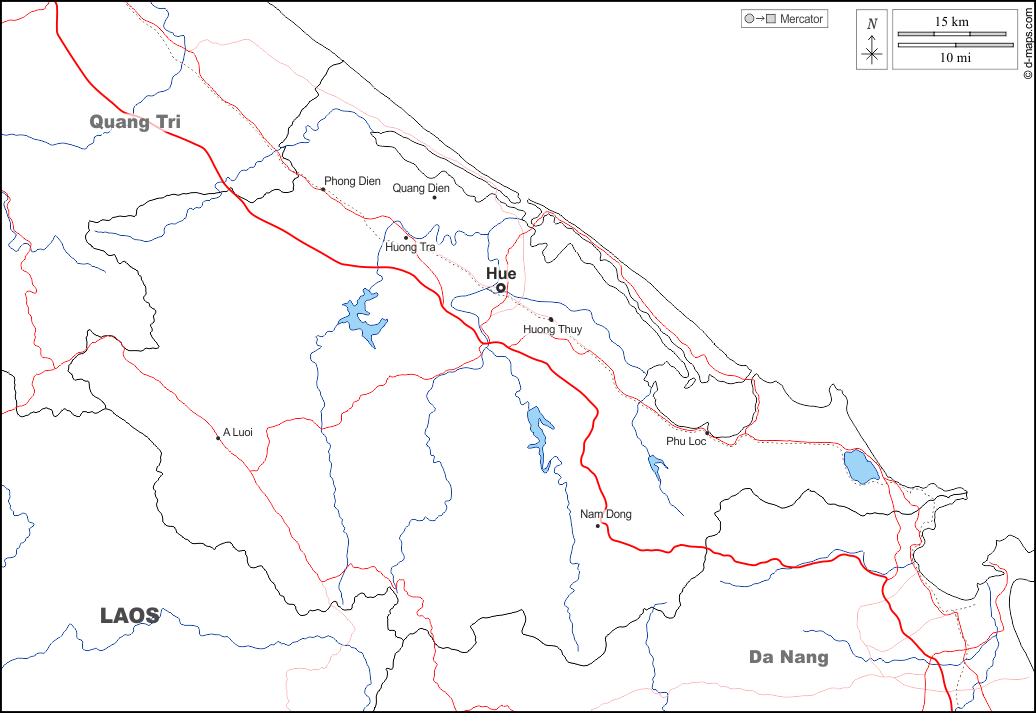 Hue : d-maps.com: Kostenlose Karten, kostenlose stumme Karte, kostenlose unausgefüllt Landkarte, kostenlose hochauflösende Umrisskarte : Grenzen, Hydrografie, Wichtige Städte, Straßen, Namen, weiß