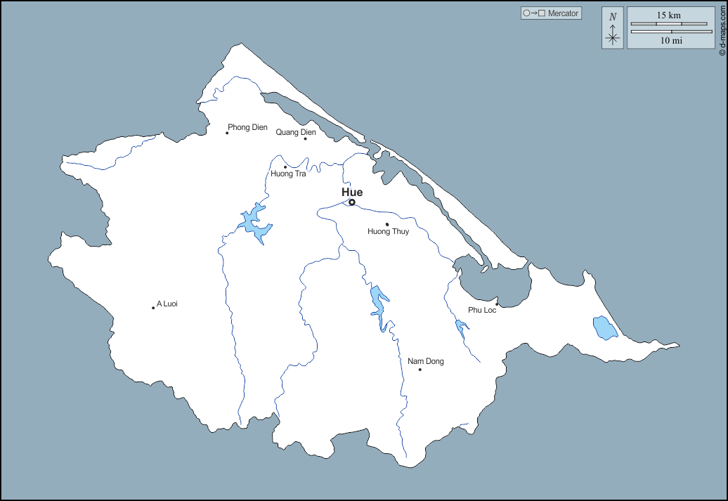 順化市 : d-maps.com: 免费地图, 免费的空白地图, 免费的轮廓地图, 免费基地地图 : 大纲, 水文学, 主要城市, 名称