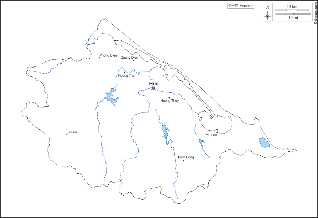 順化市 : d-maps.com: 免费地图, 免费的空白地图, 免费的轮廓地图, 免费基地地图 : 大纲, 水文学, 主要城市, 名称, 白