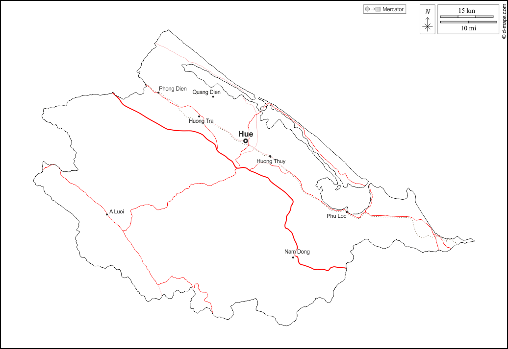 順化市 : d-maps.com: 免费地图, 免费的空白地图, 免费的轮廓地图, 免费基地地图 : 大纲, 主要城市, 道路, 名称, 白