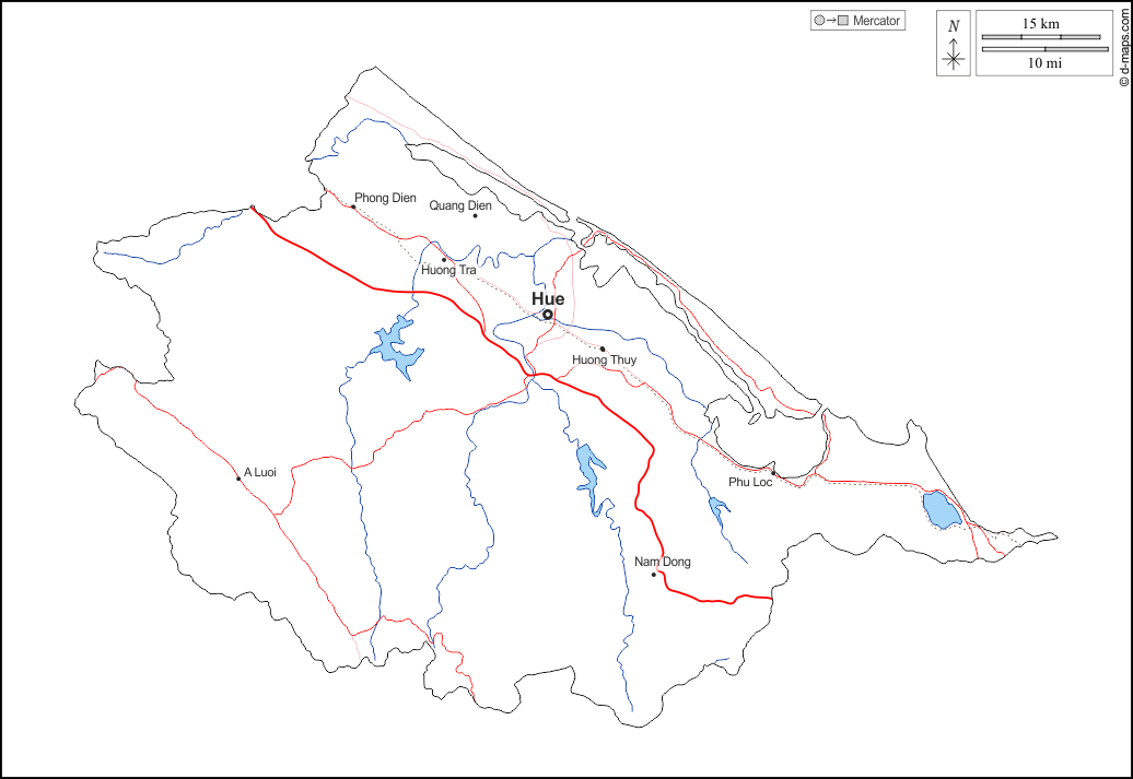 順化市 : d-maps.com: 免费地图, 免费的空白地图, 免费的轮廓地图, 免费基地地图 : 大纲, 水文学, 主要城市, 道路, 名称, 白