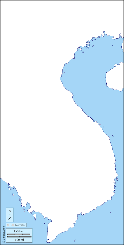 Vietnam : d-maps.com: mappa gratuita, mappa muta gratuita, cartina muta gratuita : litorali, bianco