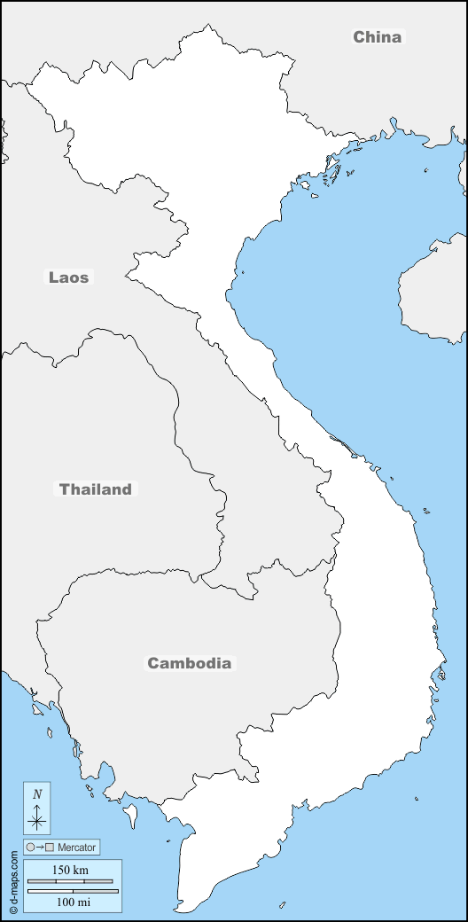 Vietnam : d-maps.com: mappa gratuita, mappa muta gratuita, cartina muta gratuita : frontiere, nomi, bianco