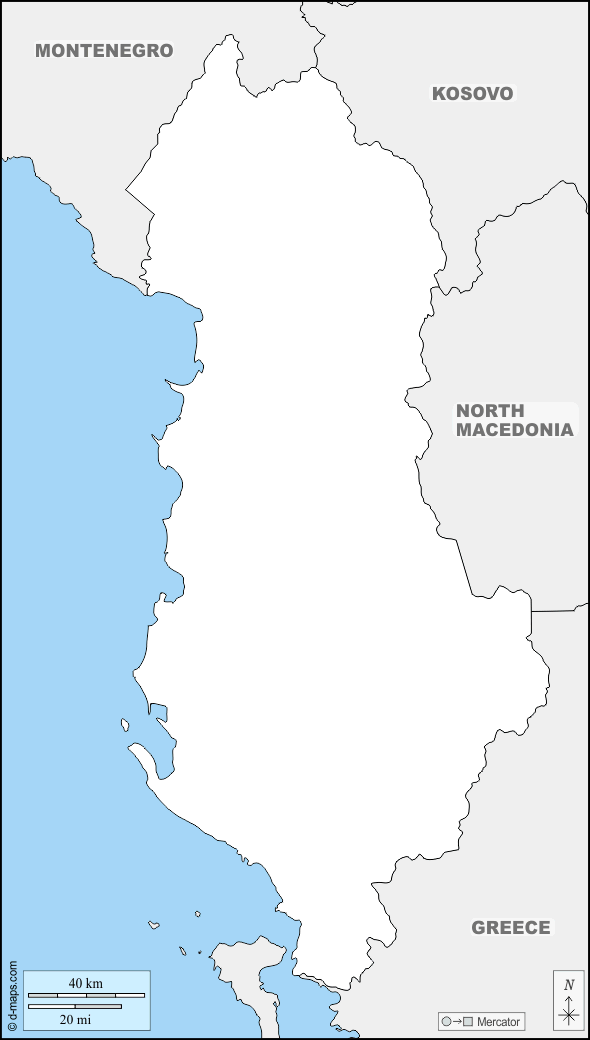 Albanien : d-maps.com: Kostenlose Karten, kostenlose stumme Karte, kostenlose unausgefüllt Landkarte, kostenlose hochauflösende Umrisskarte : Grenzen, Namen