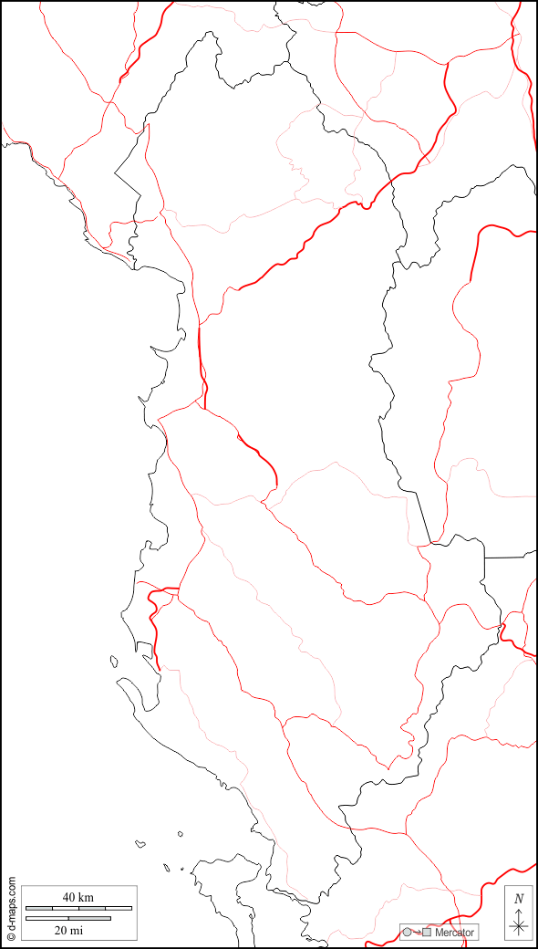 Albania : d-maps.com: mappa gratuita, mappa muta gratuita, cartina muta gratuita : frontiere, strade, bianco