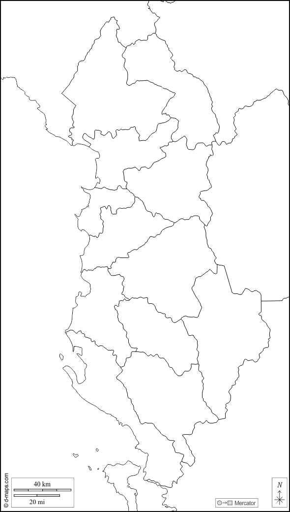 Albânia : d-maps.com: mapa livre, mapa em branco livre, mapa livre do esboço, mapa básico livre
 : fronteiras, prefeituras, branco