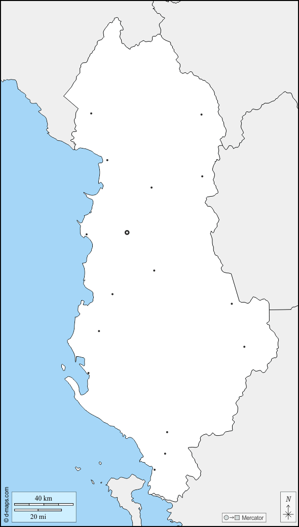 Albania : d-maps.com: mappa gratuita, mappa muta gratuita, cartina muta gratuita : frontiere, principali città