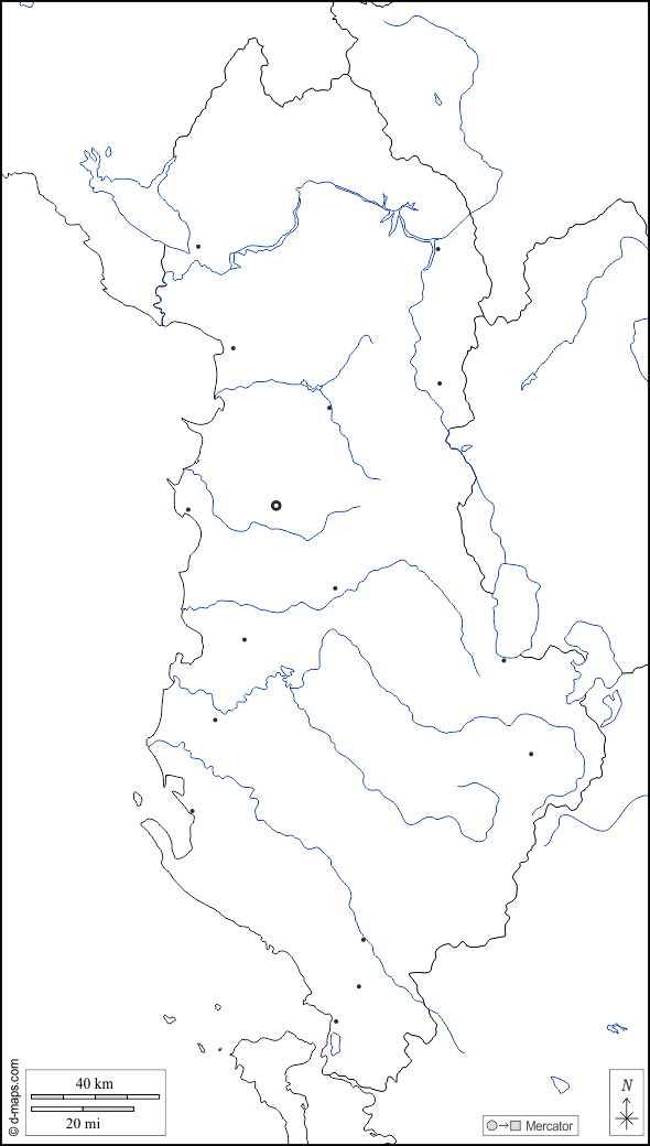 Albânia : d-maps.com: mapa livre, mapa em branco livre, mapa livre do esboço, mapa básico livre
 : fronteiras, hidrografia, principais cidades, branco