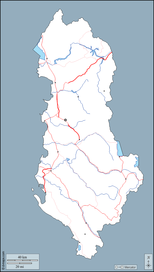Albania : d-maps.com: mapa gratuito, mapa mudo gratuito, mapa en blanco gratuito, plantilla de mapa : contornos, hidrografía, principales ciudades, carreteras