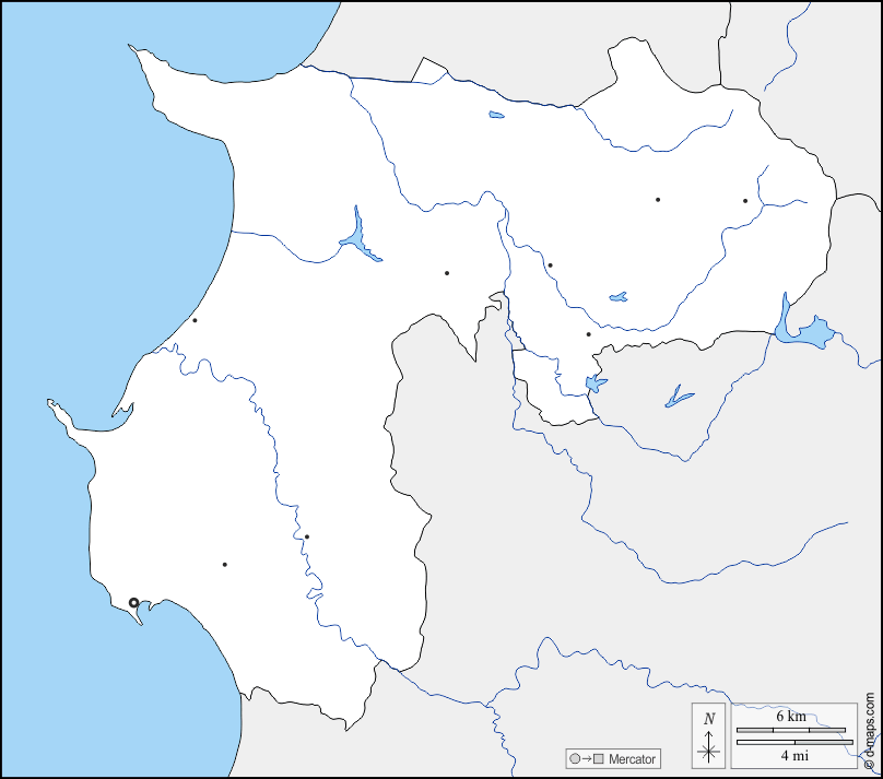 Prefettura di Durazzo : d-maps.com: mappa gratuita, mappa muta gratuita, cartina muta gratuita : frontiere, idrografia, principali città