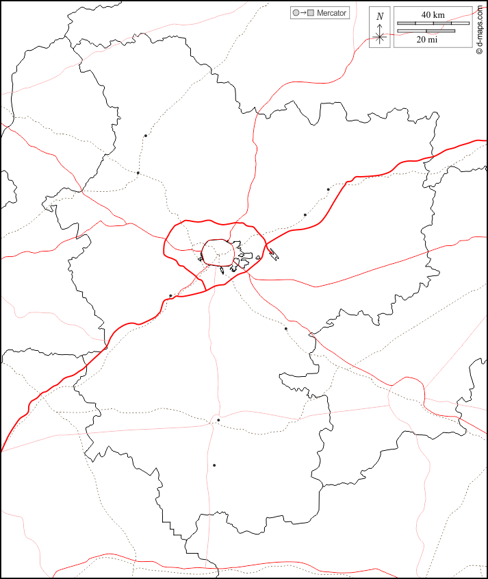 ミンスク州 : d-maps.com: 無料地図, 無料の空の地図, 無料のアウトラインマップ, 無料のベースマップ
 : 境界, 主要都市, 道路, 白い