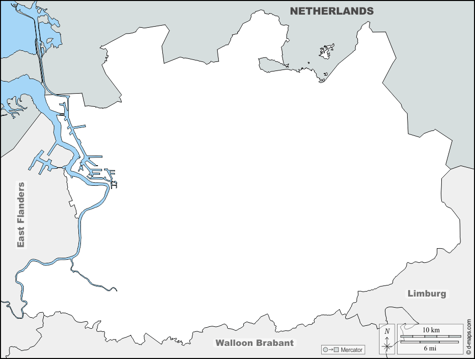 Provincia di Anversa : d-maps.com: mappa gratuita, mappa muta gratuita, cartina muta gratuita : frontiere, nomi