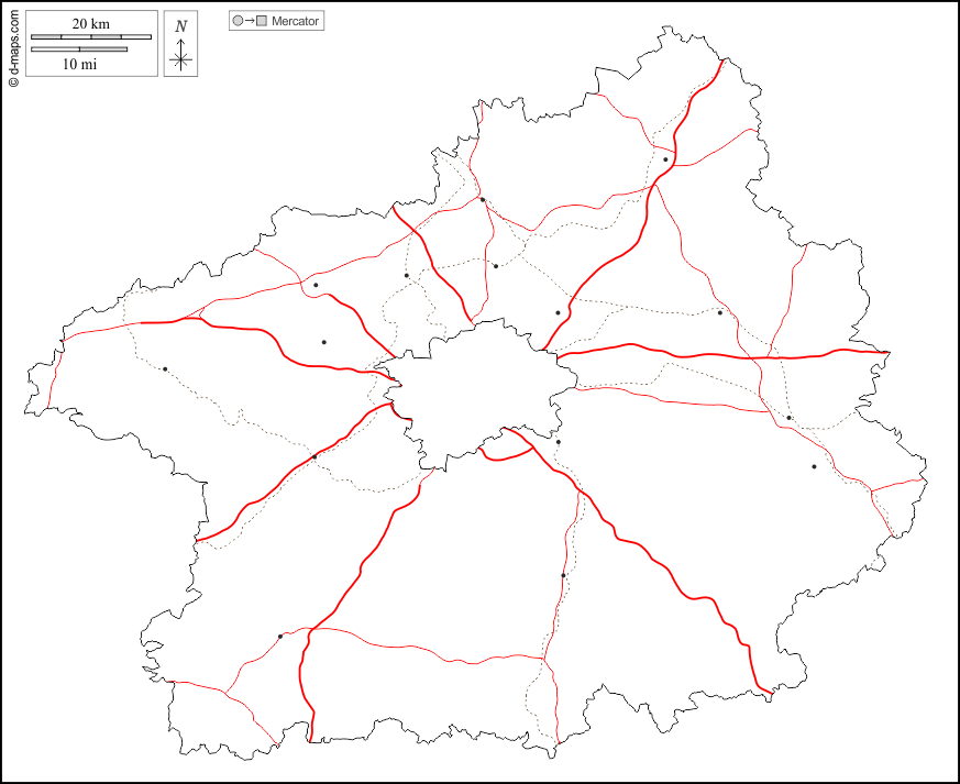 إقليم بوهيميا الوسطى : خريطة مجانية, خريطة خاليه من الفراغ, خريطة الخطوط العريضة, خريطة القاعدة الحرة
 : الخطوط العريضة, المدن الرئيسية, الطرق, أبيض