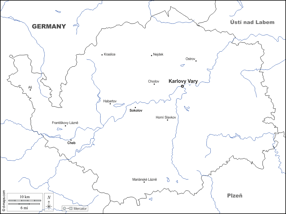 Karlovy Vary : d-maps.com: mappa gratuita, mappa muta gratuita, cartina muta gratuita : frontiere, idrografia, principali città, nomi, bianco
