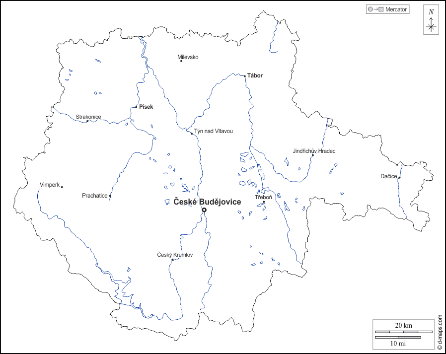 إقليم جنوب بوهيميا : خريطة مجانية, خريطة خاليه من الفراغ, خريطة الخطوط العريضة, خريطة القاعدة الحرة
 : الخطوط العريضة, هيدروغرافيا, المدن الرئيسية, أسماء, أبيض