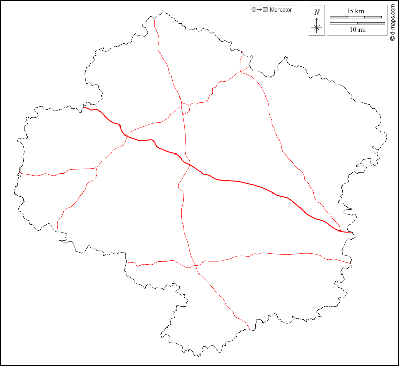 ヴィソチナ州 : d-maps.com: 無料地図, 無料の空の地図, 無料のアウトラインマップ, 無料のベースマップ
 : 輪郭, 道路, 白い