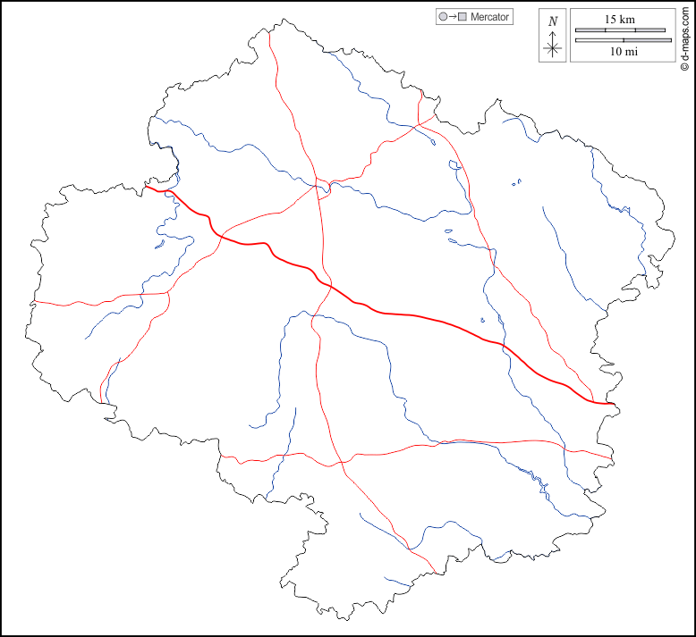 Vysočina : d-maps.com: free map, free blank map, free outline map, free base map : outline, hydrography, roads, white