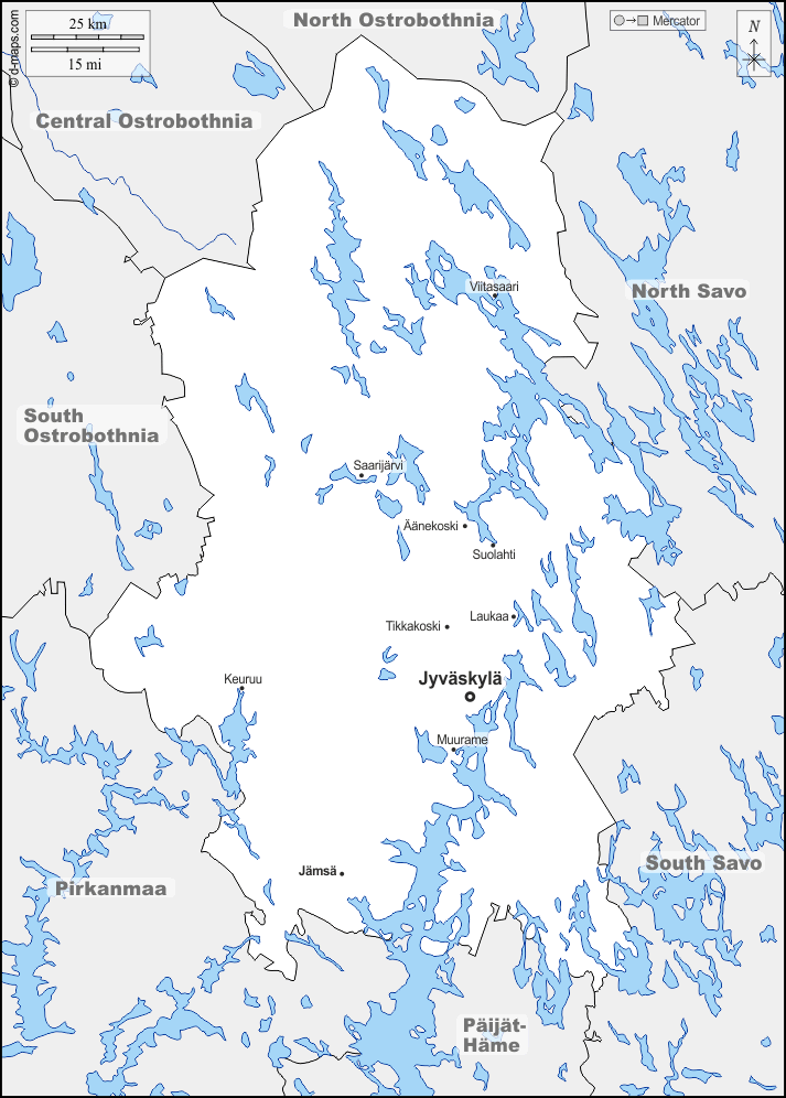 Finlande centrale : d-maps.com: carte géographique gratuite, carte géographique muette gratuite, carte vierge gratuite, fond de carte gratuit, formats graphiques courants : frontières, hydrographie, principales villes, noms