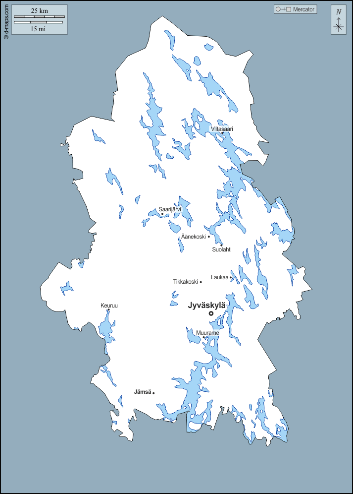Finlande centrale : d-maps.com: carte géographique gratuite, carte géographique muette gratuite, carte vierge gratuite, fond de carte gratuit, formats graphiques courants : contours, hydrographie, principales villes, noms