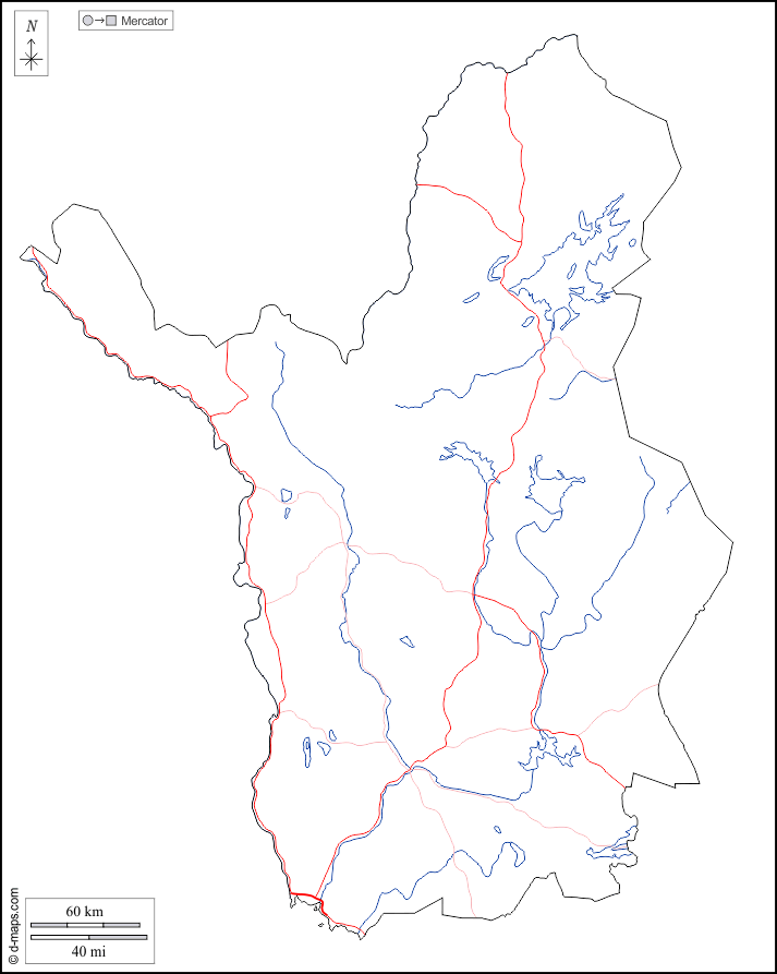 Lapponia : d-maps.com: mappa gratuita, mappa muta gratuita, cartina muta gratuita : contorni, idrografia, strade, bianco