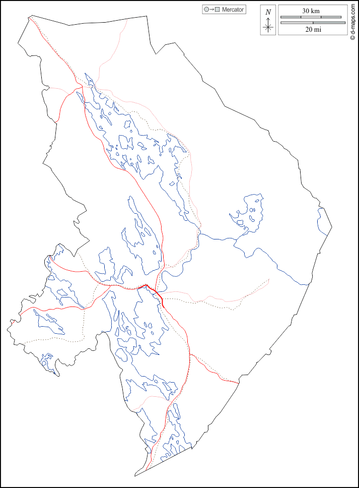 Carelia Settentrionale : d-maps.com: mappa gratuita, mappa muta gratuita, cartina muta gratuita : contorni, idrografia, strade, bianco
