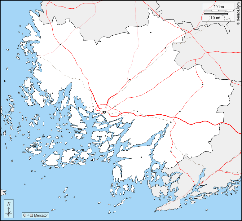 Varsinais-Suomi : d-maps.com: mappa gratuita, mappa muta gratuita, cartina muta gratuita : frontiere, principali città, strade