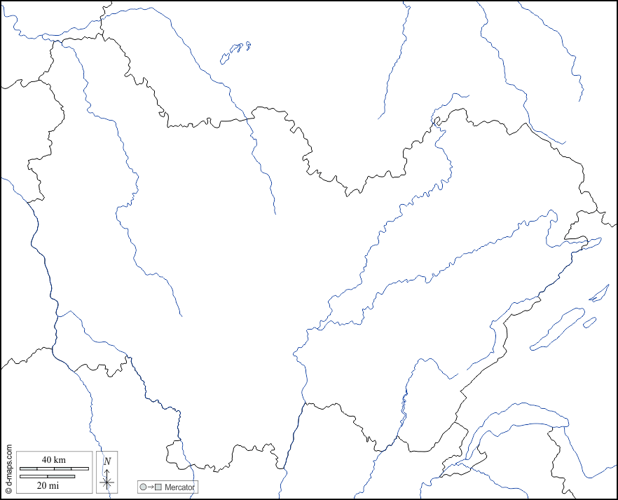 Borgogna-Franca Contea : d-maps.com: mappa gratuita, mappa muta gratuita, cartina muta gratuita : frontiere, idrografia, bianco