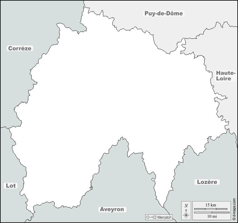 Cantal : d-maps.com: mappa gratuita, mappa muta gratuita, cartina muta gratuita : frontiere, nomi