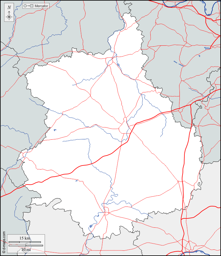 Eure-et-Loir : d-maps.com: mappa gratuita, mappa muta gratuita, cartina muta gratuita : frontiere, idrografia, strade