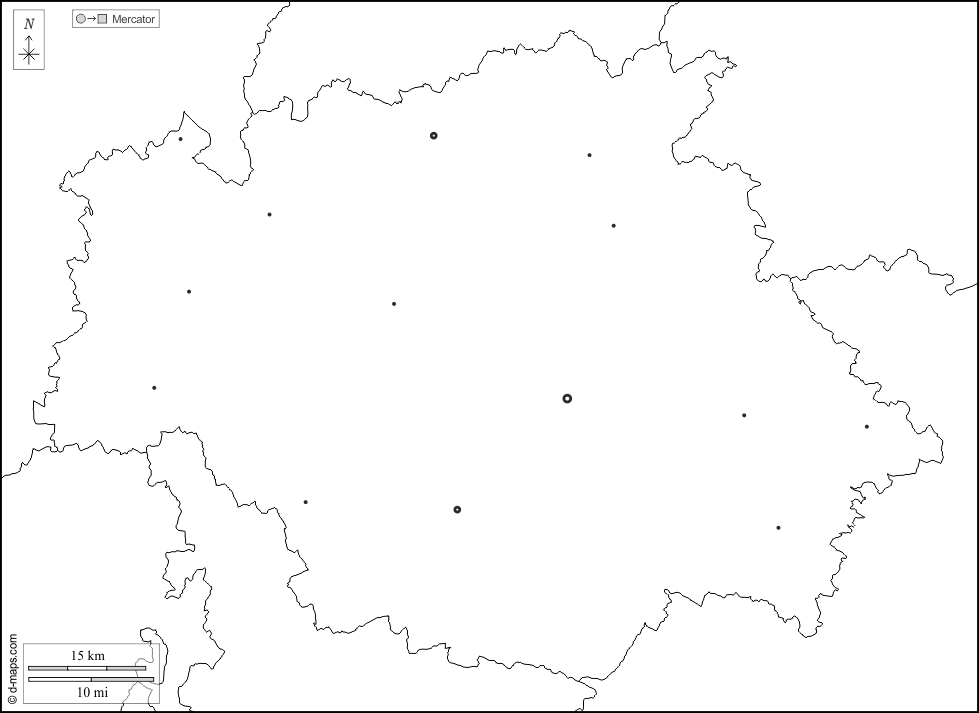 Gers : d-maps.com: Kostenlose Karten, kostenlose stumme Karte, kostenlose unausgefüllt Landkarte, kostenlose hochauflösende Umrisskarte : Grenzen, Wichtige Städte, weiß