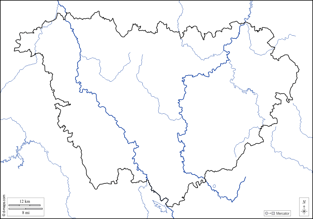 Alta Loira : d-maps.com: mappa gratuita, mappa muta gratuita, cartina muta gratuita : litorali, limiti, idrografia, bianco
