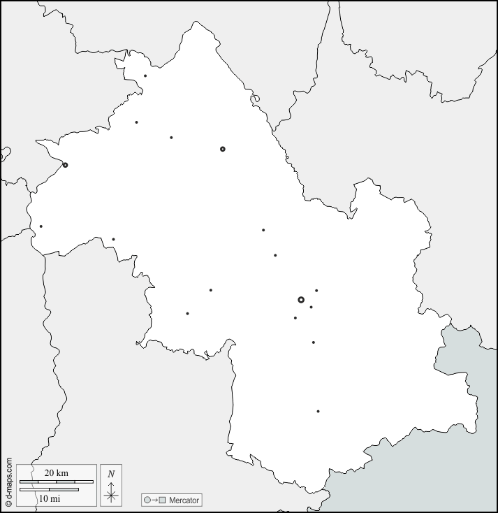 Isère : d-maps.com: mappa gratuita, mappa muta gratuita, cartina muta gratuita : frontiere, principali città