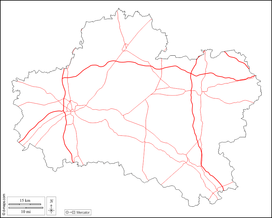 Loiret : d-maps.com: mappa gratuita, mappa muta gratuita, cartina muta gratuita : contorni, strade, bianco