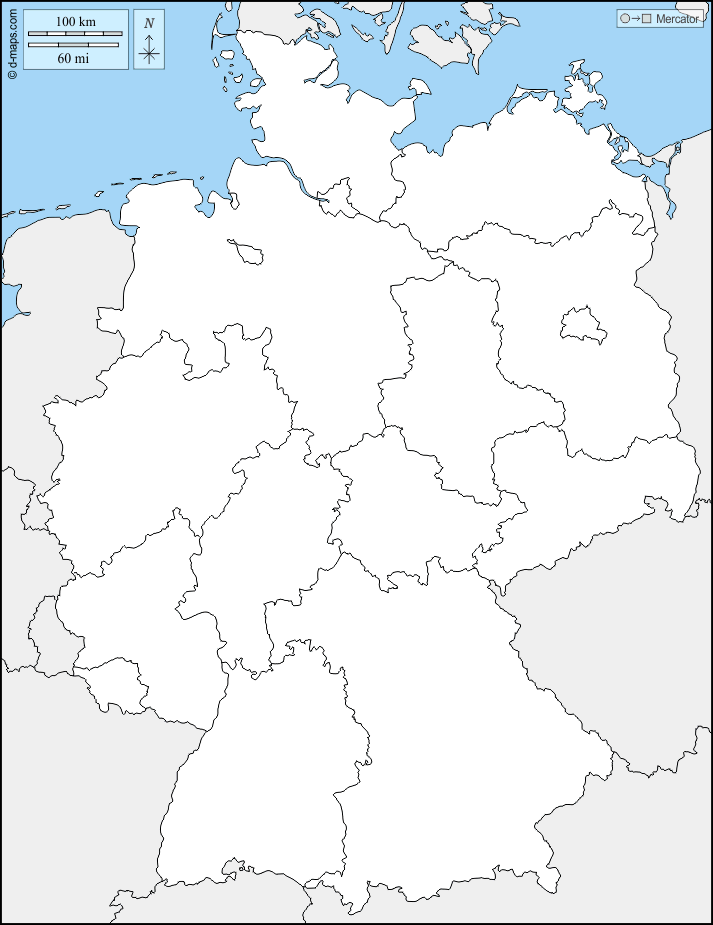 Deutschland : d-maps.com: Kostenlose Karten, kostenlose stumme Karte, kostenlose unausgefüllt Landkarte, kostenlose hochauflösende Umrisskarte : Grenzen, Länder