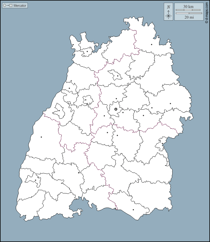 Stato del Baden-Württemberg : d-maps.com: mappa gratuita, mappa muta gratuita, cartina muta gratuita : contorni, distretti, principali città